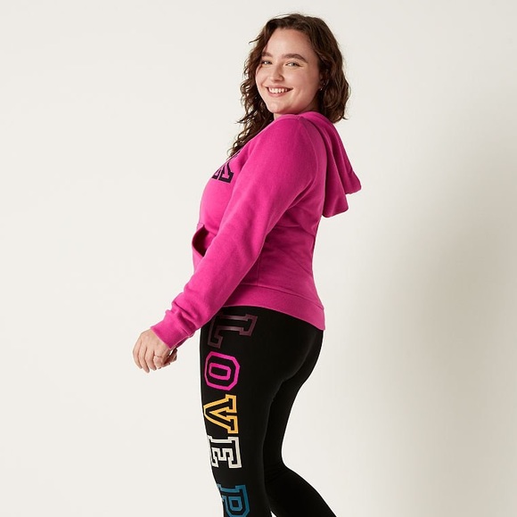 NEW VICTORIAS SECRET PINK FULL ZIP HOODIE & LEGGINGS SET. NEON FUSHIA PINK - Picture 11 of 13